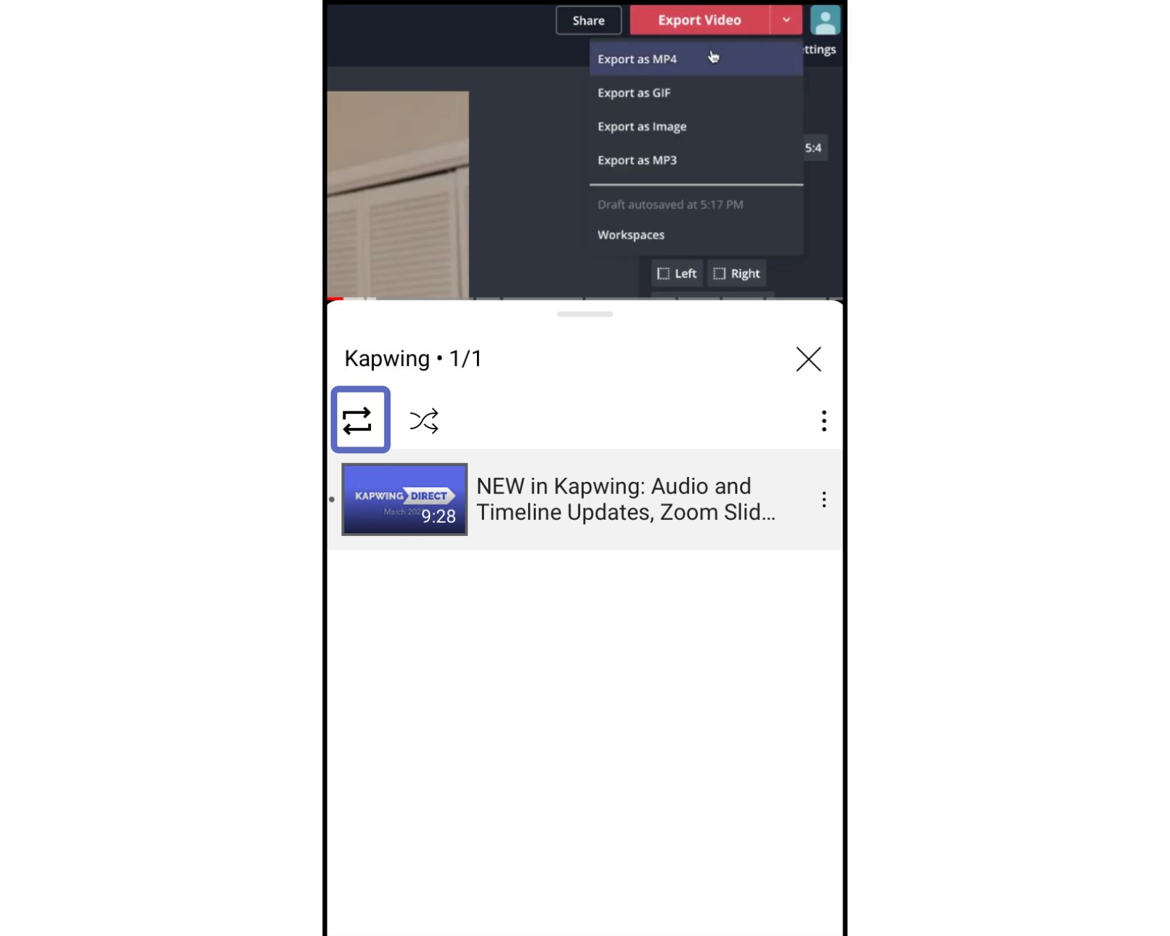 picture showing how to loop a youtube video on mobile